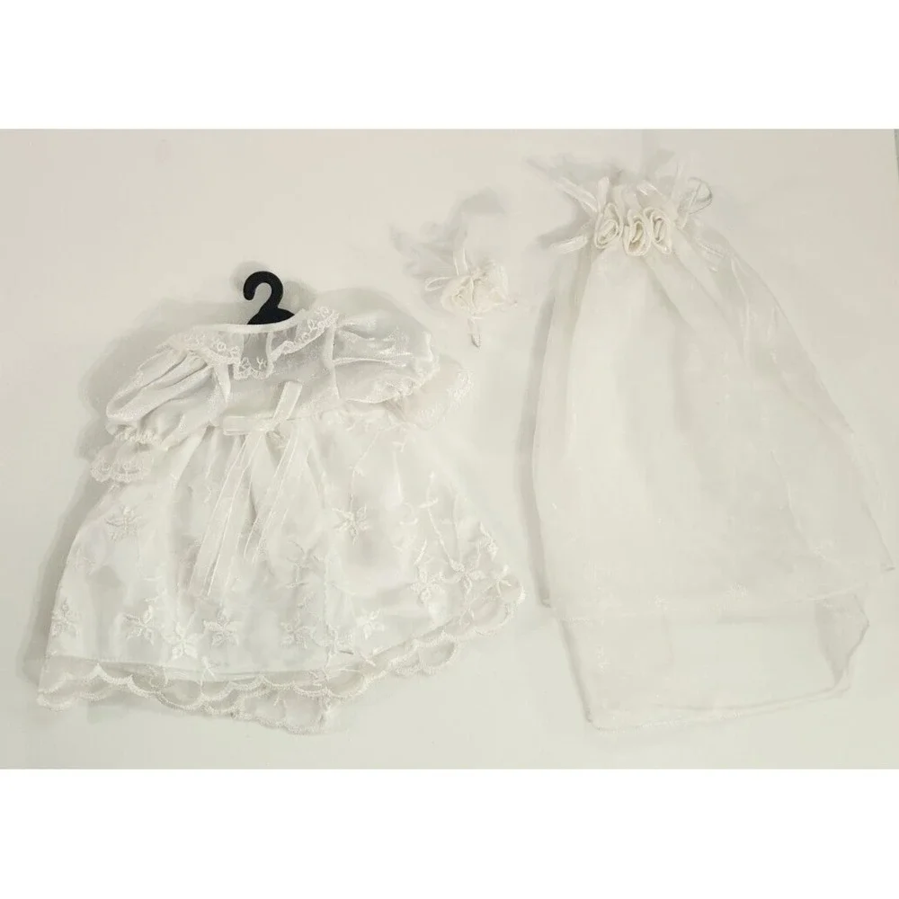 Vintage Teddy Bear Clothes Dress Princess Pixie Fairy Wedding Robe Scarf & Hat
